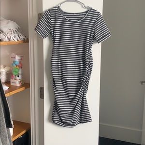 Maternity dress- White and Grey striped- Size S